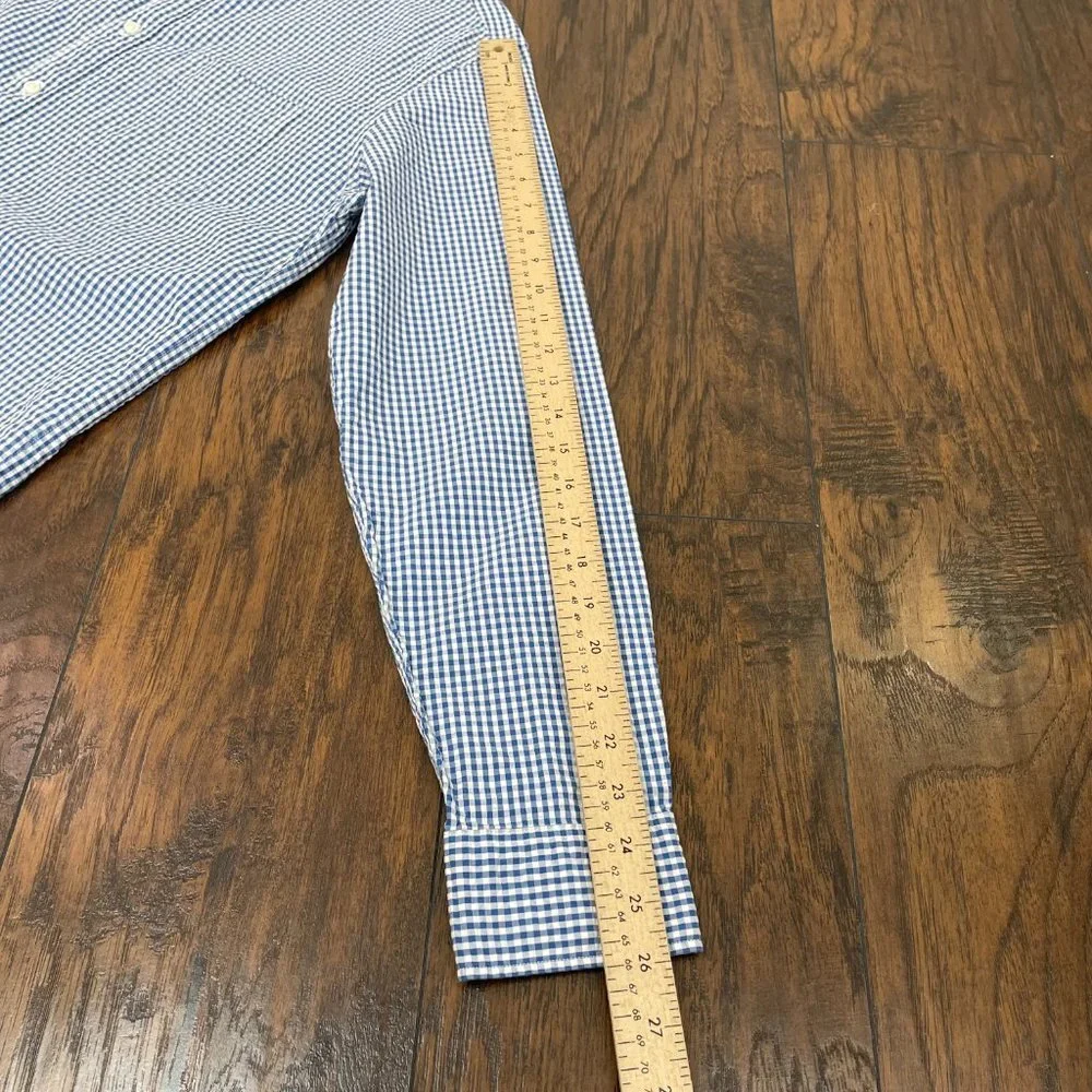 J. Crew Shirt Medium Blue White Gingham Plaid‎ Classic Button-Front Men's